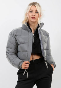 Grey reflective shop puffer jacket