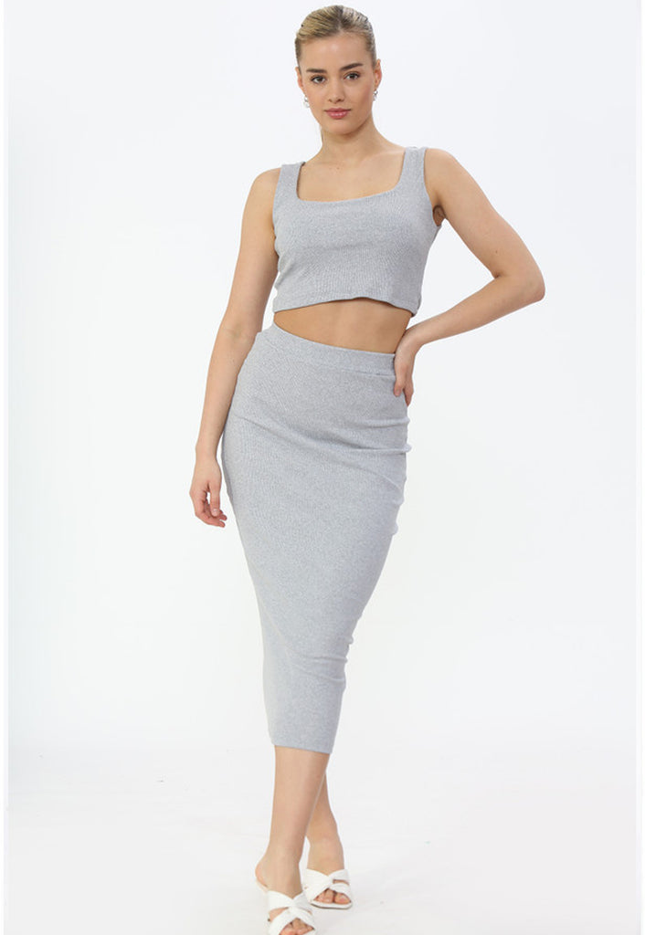 Grey ribbed 2025 skirt co ord