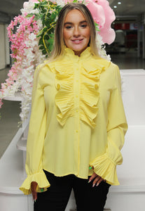 Mollie Yellow Button Up Frill Long Sleeve Blouse, 60% OFF