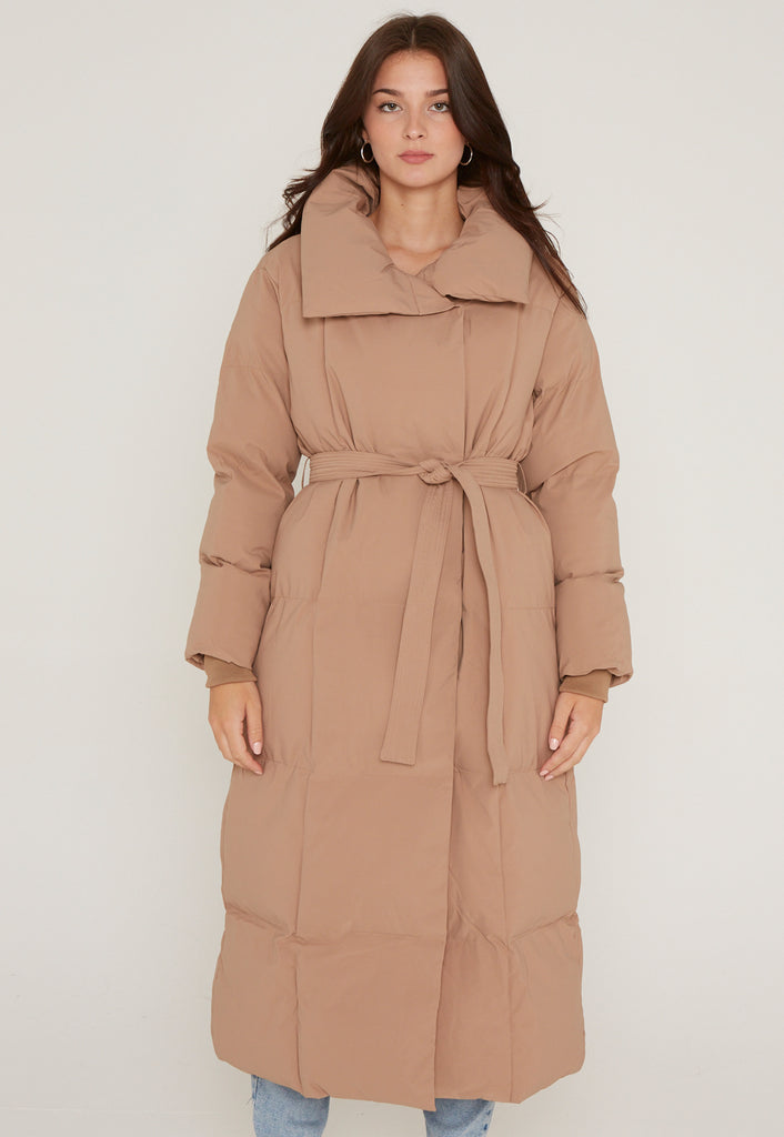 Belted Puffer Coat (Khaki Brown)