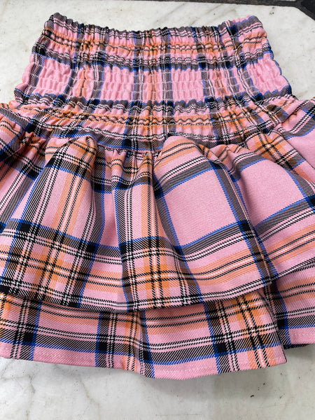 High Waisted RARA Ruffle Mini Skirt Red Tartan –