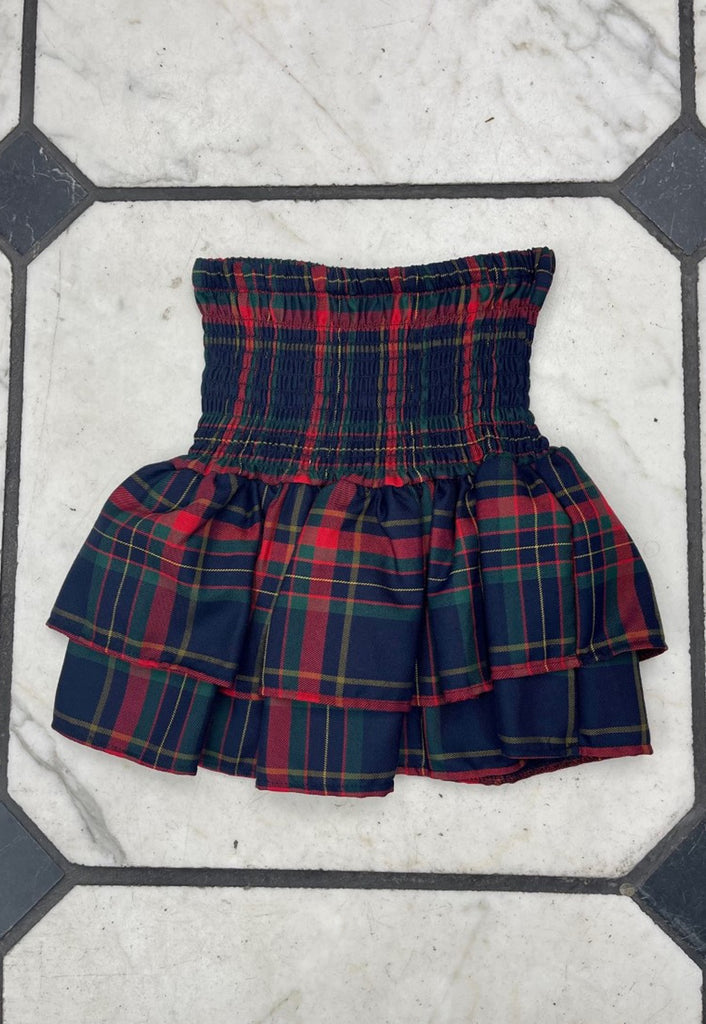 High Waisted RARA Ruffle Mini Skirt Red Tartan –